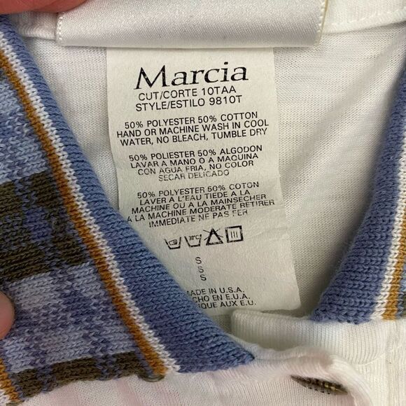 Marcia cotton blend 3 button collared top w/retro design sleeves women S - Picture 8 of 9